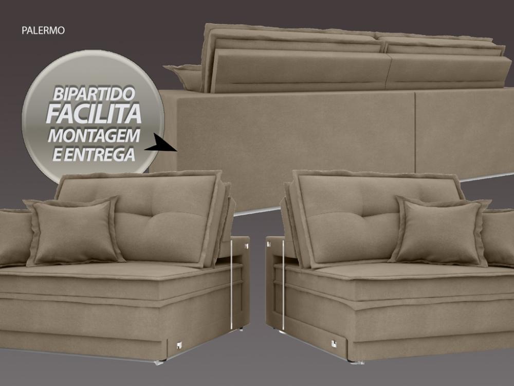 Sofá Palermo 2,80m Retrátil e Reclinável Velosuede Capuccino - NETSOFAS