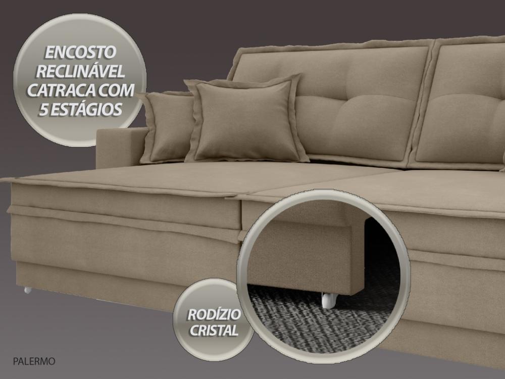 Sofá Palermo 2,80m Retrátil e Reclinável Velosuede Capuccino - NETSOFAS