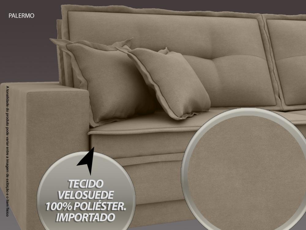 Sofá Palermo 2,80m Retrátil e Reclinável Velosuede Capuccino - NETSOFAS