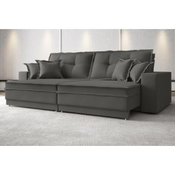 Sofá Palermo 2,80m Retrátil e Reclinável Velosuede Cinza - NETSOFAS 
