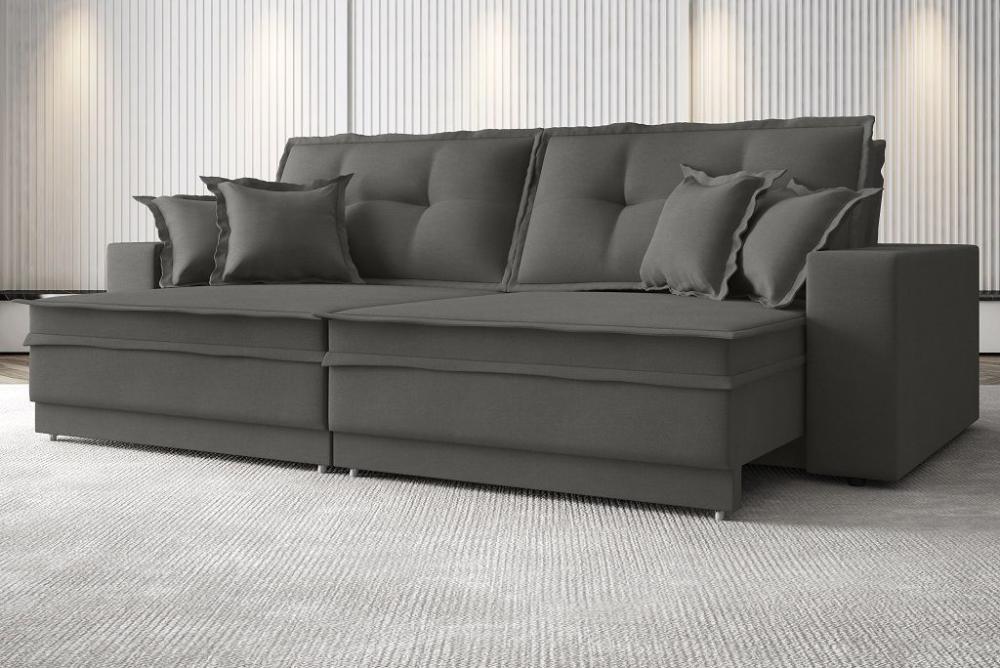 Sofá Palermo 2,80m Retrátil e Reclinável Velosuede Cinza - NETSOFAS 