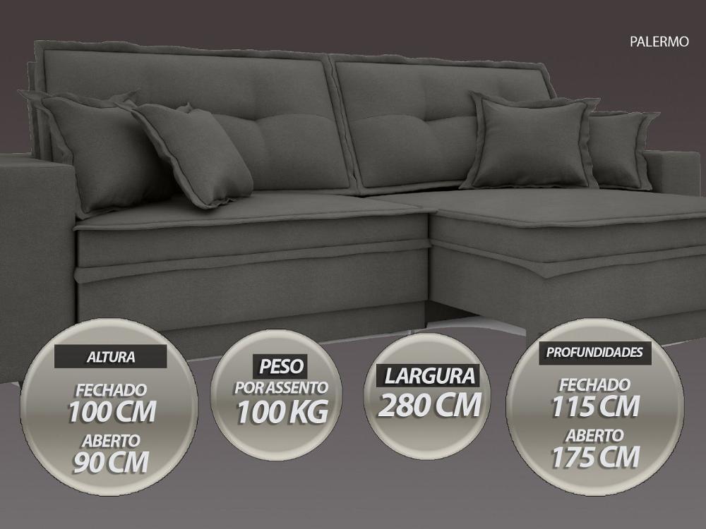 Sofá Palermo 2,80m Retrátil e Reclinável Velosuede Cinza - NETSOFAS 