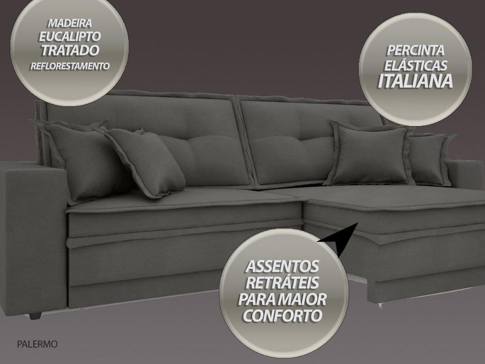 Sofá Palermo 2,80m Retrátil e Reclinável Velosuede Cinza - NETSOFAS 
