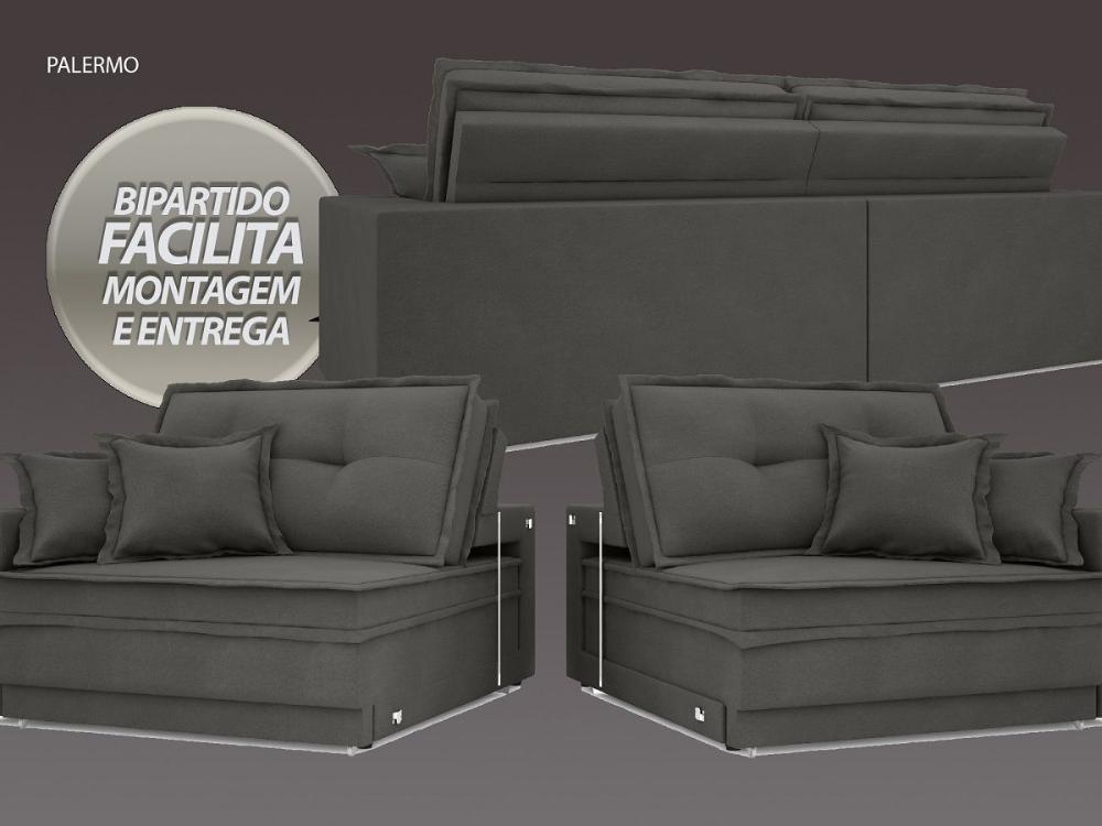 Sofá Palermo 2,80m Retrátil e Reclinável Velosuede Cinza - NETSOFAS 