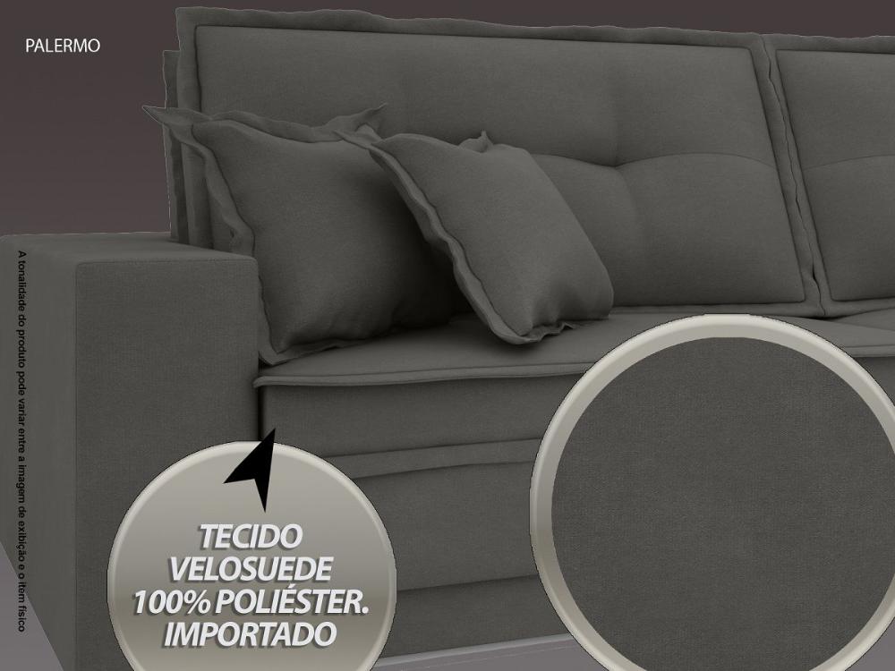 Sofá Palermo 2,80m Retrátil e Reclinável Velosuede Cinza - NETSOFAS 