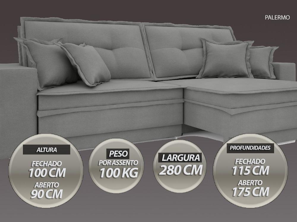 Sofá Palermo 2,80m Retrátil e Reclinável Velosuede Grafite - NETSOFAS 