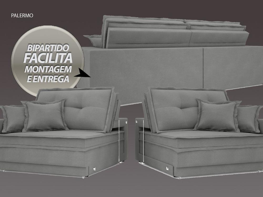 Sofá Palermo 2,80m Retrátil e Reclinável Velosuede Grafite - NETSOFAS 