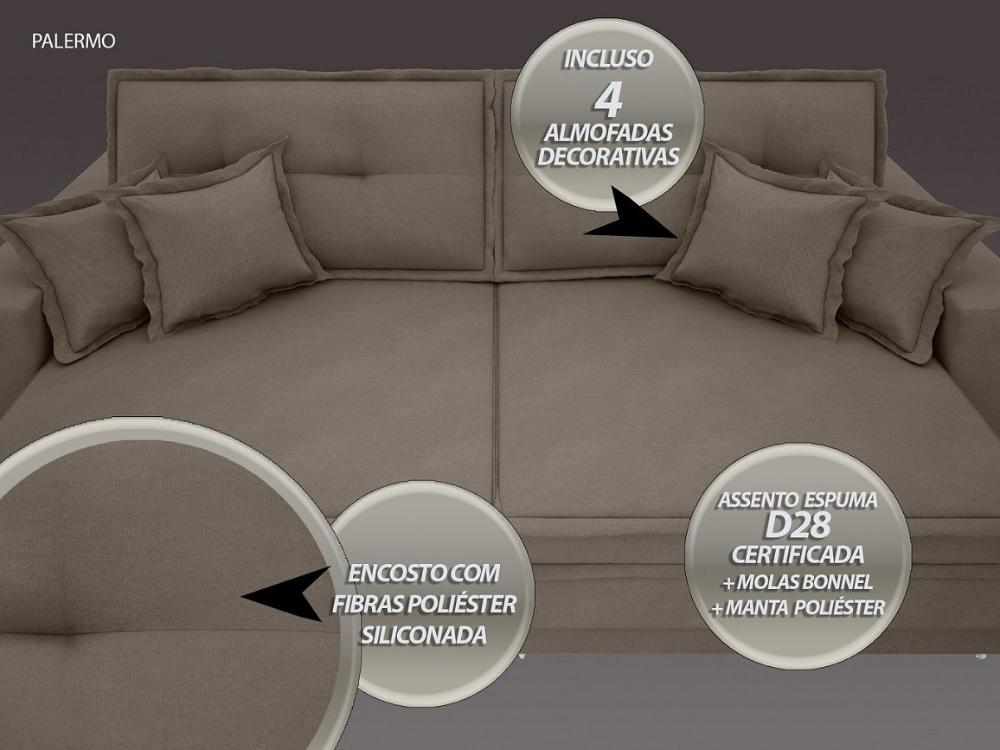 Sofá Palermo 2,80m Retrátil e Reclinável Velosuede Marrom - NETSOFAS 