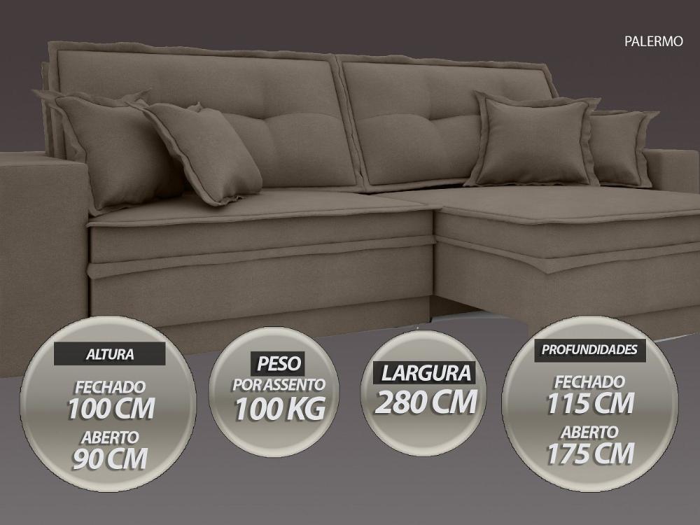Sofá Palermo 2,80m Retrátil e Reclinável Velosuede Marrom - NETSOFAS 