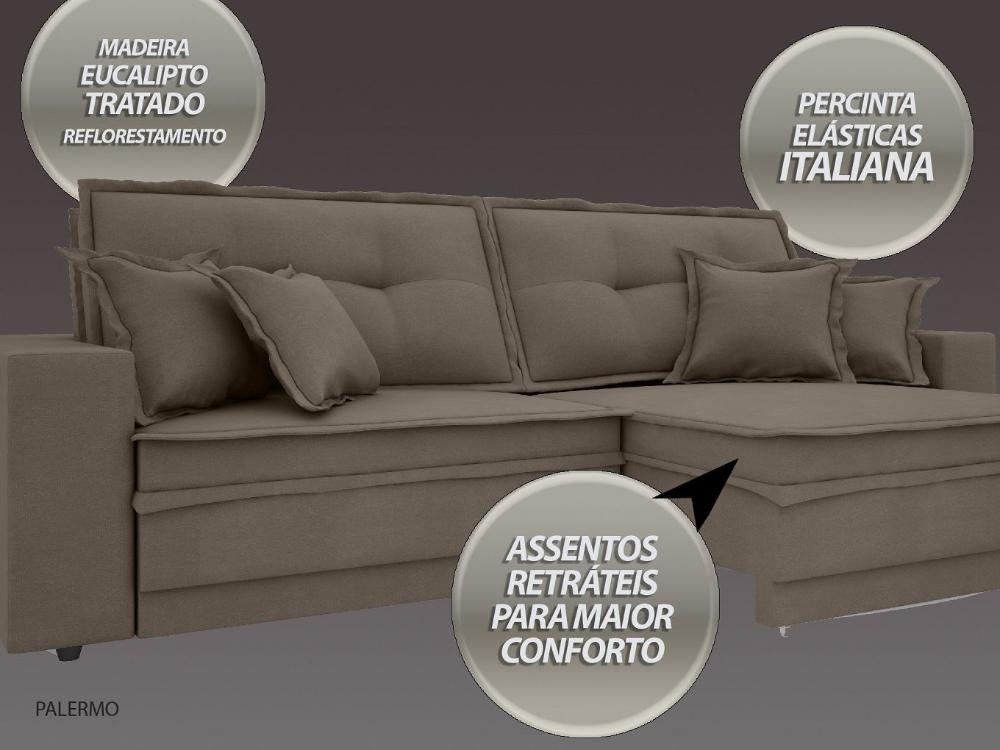 Sofá Palermo 2,80m Retrátil e Reclinável Velosuede Marrom - NETSOFAS 