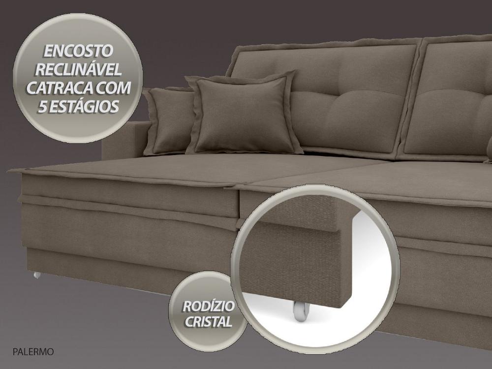Sofá Palermo 2,80m Retrátil e Reclinável Velosuede Marrom - NETSOFAS 