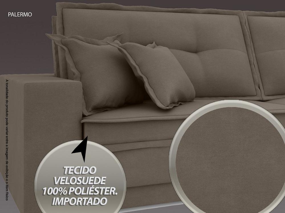 Sofá Palermo 2,80m Retrátil e Reclinável Velosuede Marrom - NETSOFAS 