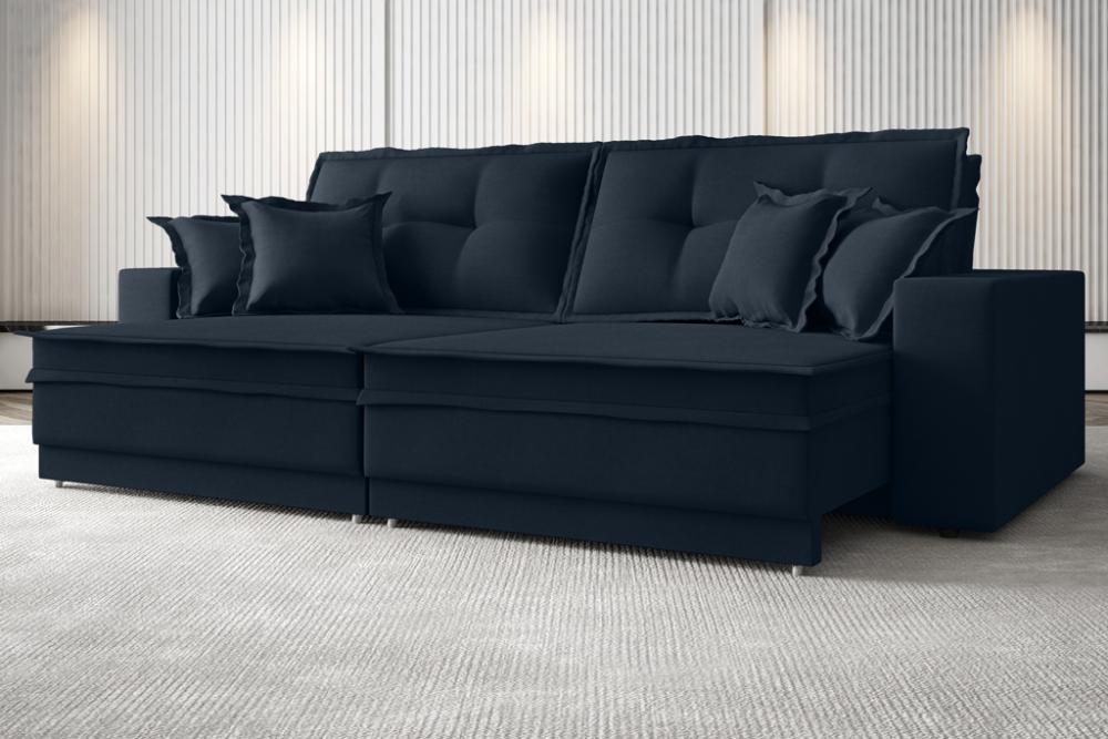 Sofá Palermo 2,80m Retrátil e Reclinável Velosuede Petroleo - NETSOFAS 