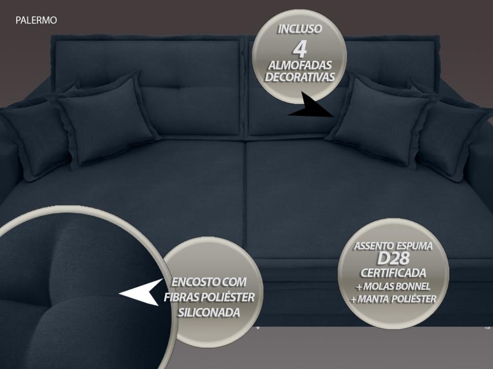Sofá Palermo 2,80m Retrátil e Reclinável Velosuede Petroleo - NETSOFAS 
