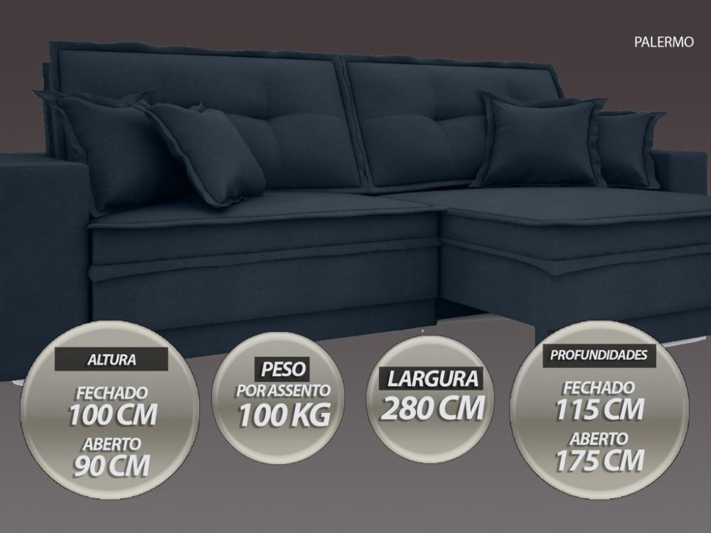 Sofá Palermo 2,80m Retrátil e Reclinável Velosuede Petroleo - NETSOFAS 