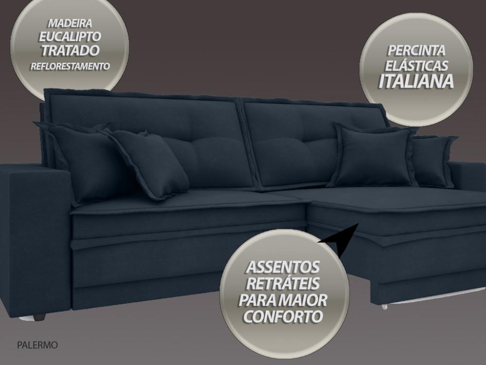 Sofá Palermo 2,80m Retrátil e Reclinável Velosuede Petroleo - NETSOFAS 