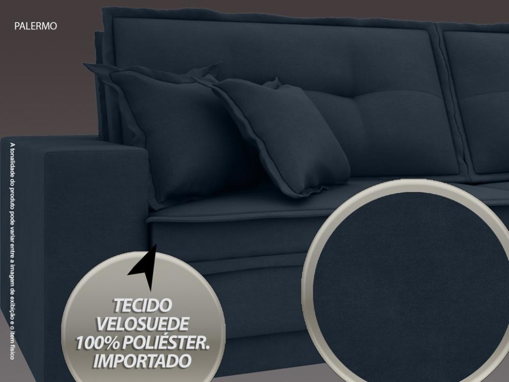 Sofá Palermo 2,80m Retrátil e Reclinável Velosuede Petroleo - NETSOFAS 