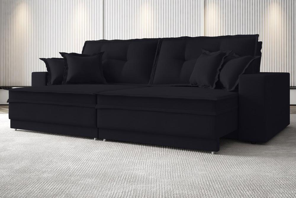 Sofá Palermo 2,80m Retrátil e Reclinável Velosuede Preto - NETSOFAS 