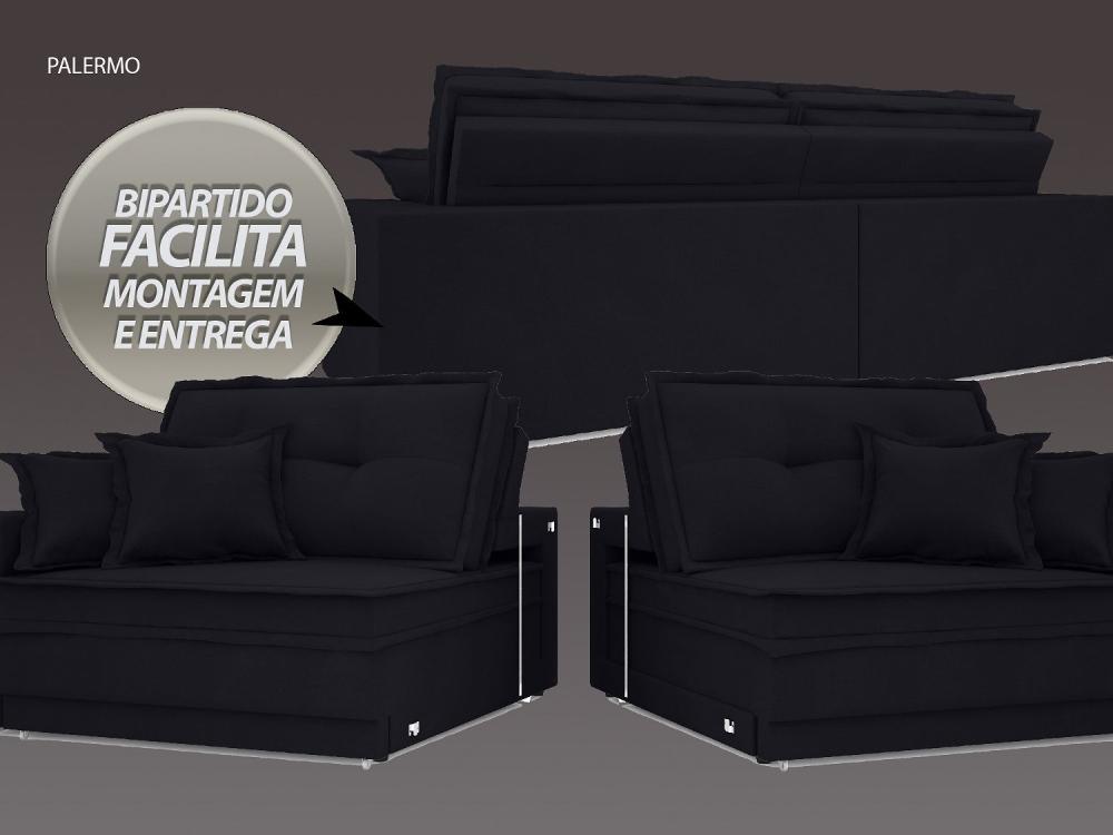 Sofá Palermo 2,80m Retrátil e Reclinável Velosuede Preto - NETSOFAS 