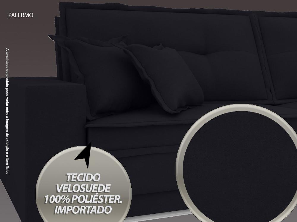 Sofá Palermo 2,80m Retrátil e Reclinável Velosuede Preto - NETSOFAS 