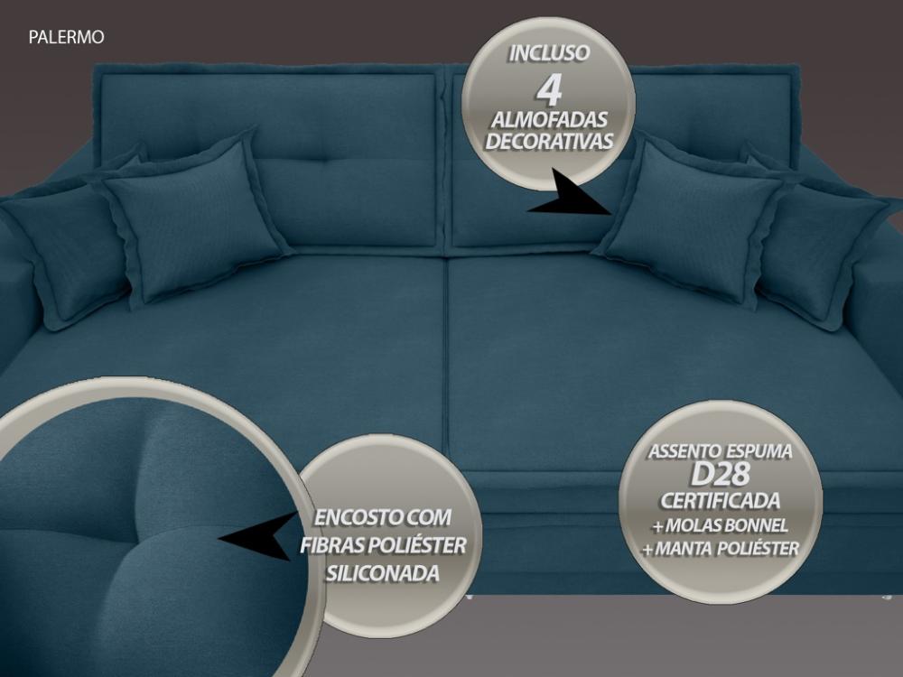 Sofá Palermo 2,80m Retrátil e Reclinável Velosuede Royal - NETSOFAS 