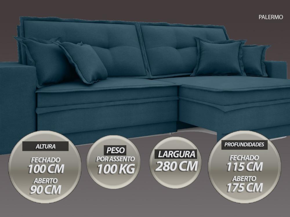 Sofá Palermo 2,80m Retrátil e Reclinável Velosuede Royal - NETSOFAS 