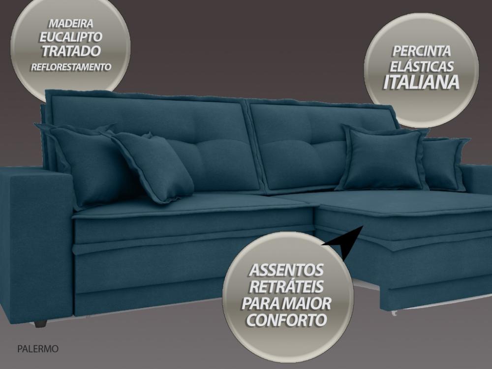 Sofá Palermo 2,80m Retrátil e Reclinável Velosuede Royal - NETSOFAS 