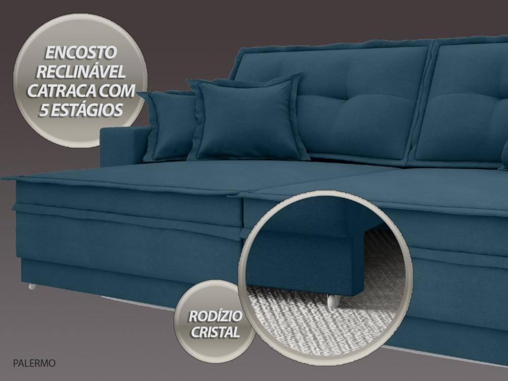 Sofá Palermo 2,80m Retrátil e Reclinável Velosuede Royal - NETSOFAS 