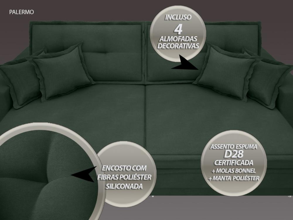 Sofá Palermo 2,80m Retrátil e Reclinável Velosuede Verde - NETSOFAS 