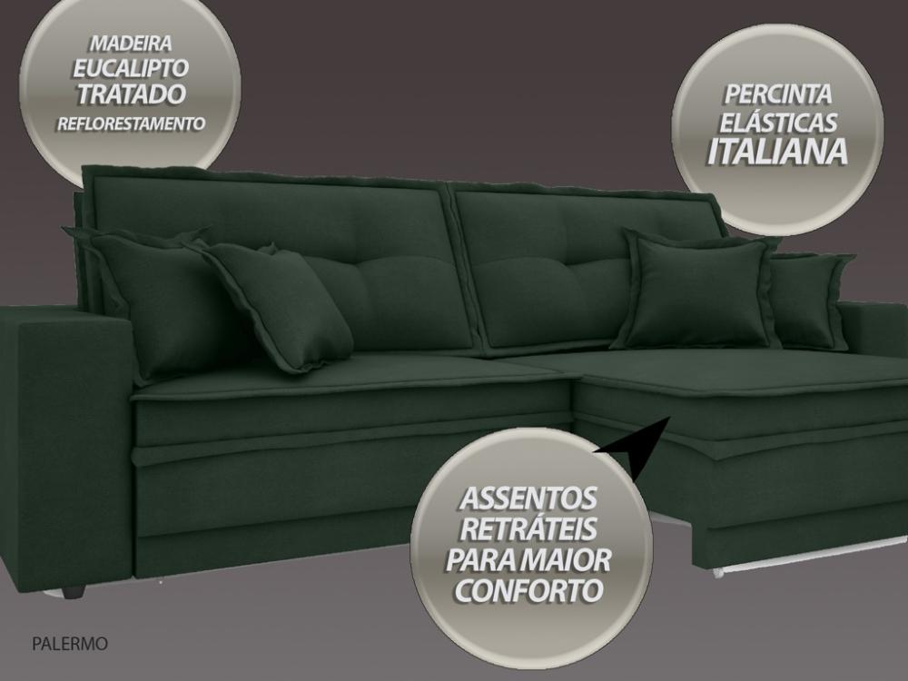 Sofá Palermo 2,80m Retrátil e Reclinável Velosuede Verde - NETSOFAS 