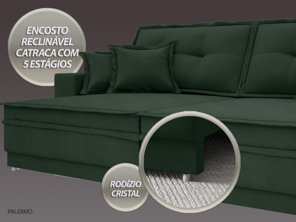 Sofá Palermo 2,80m Retrátil e Reclinável Velosuede Verde - NETSOFAS 