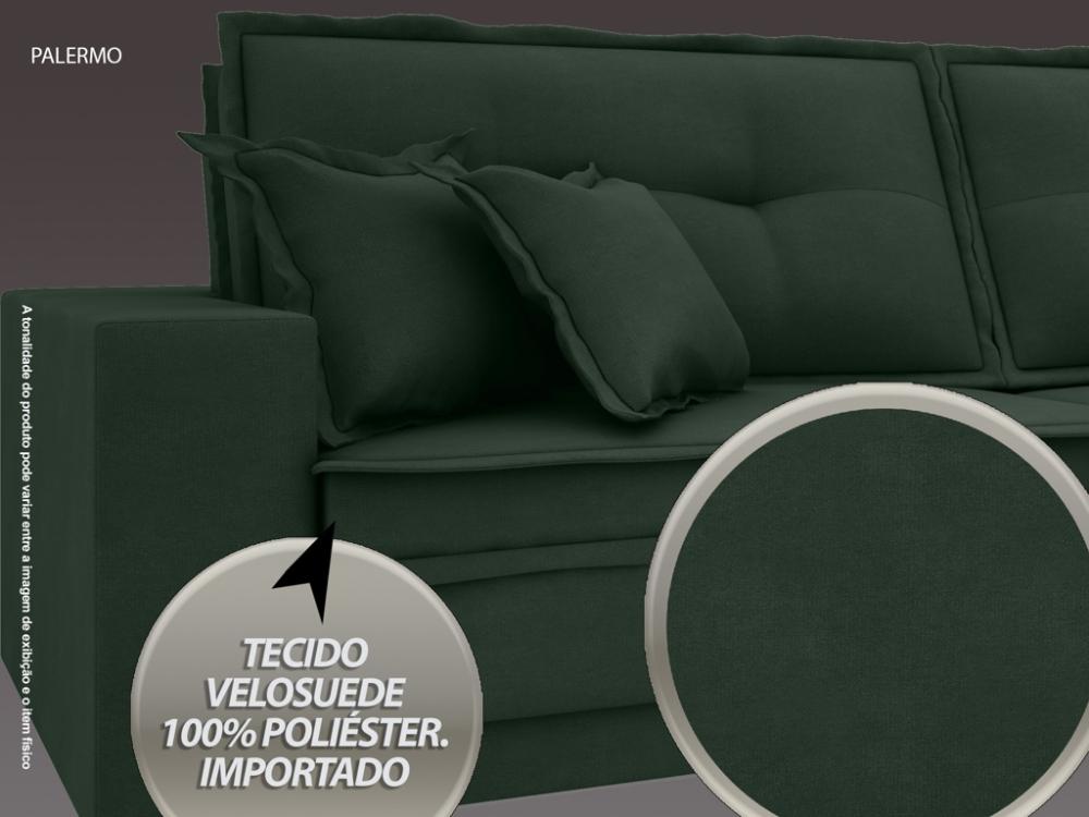 Sofá Palermo 2,80m Retrátil e Reclinável Velosuede Verde - NETSOFAS 