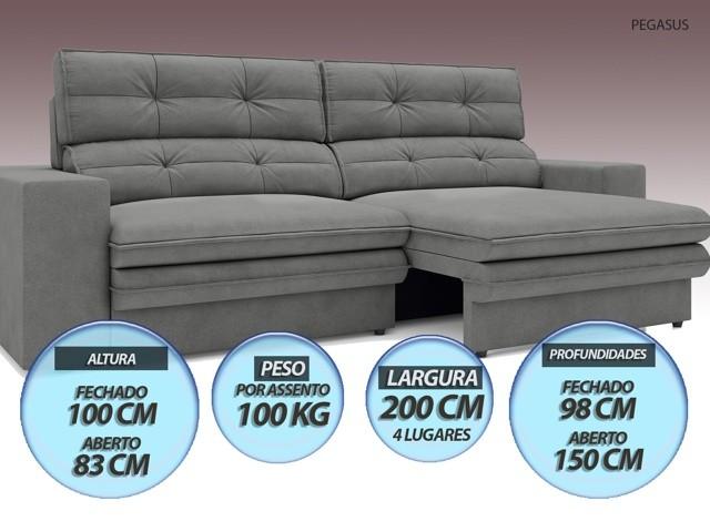 Sofá Pegasus 2,00m Assento Retrátil e Reclinável Velosuede Grafite - NETSOFAS