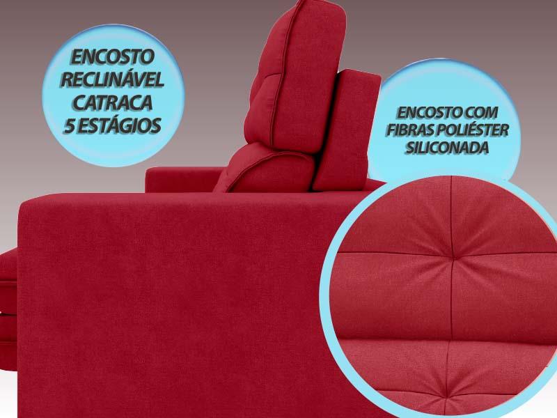 Sofá Pegasus 2,00m Assento Retrátil e Reclinável Velosuede Vermelho - NETSOFAS