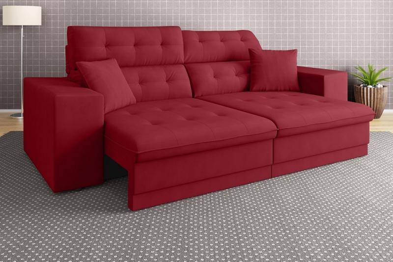 Sofá Pegasus 2,30m Assento Retrátil e Reclinável Velosuede Vermelho - NETSOFAS