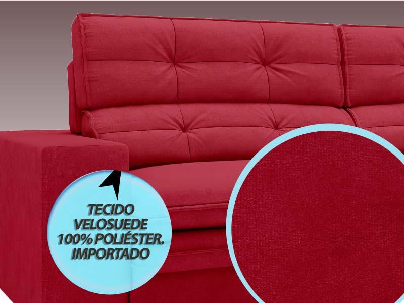 Sofá Pegasus 2,30m Assento Retrátil e Reclinável Velosuede Vermelho - NETSOFAS