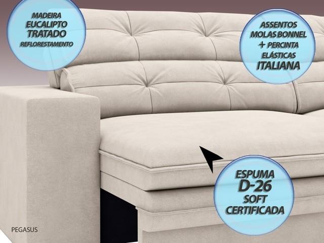Sofá Pegasus 2,50m Assento Retrátil e Reclinável Velosuede Areia - NETSOFAS