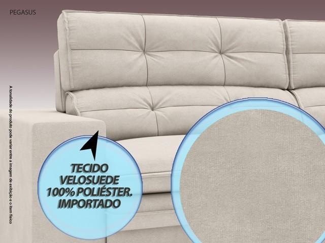 Sofá Pegasus 2,50m Assento Retrátil e Reclinável Velosuede Areia - NETSOFAS