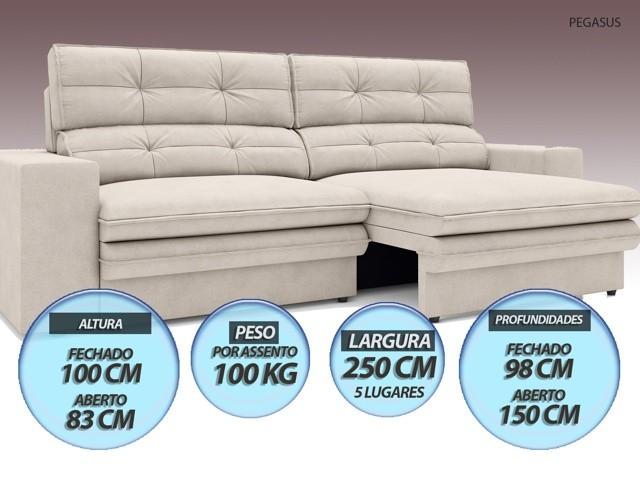 Sofá Pegasus 2,50m Assento Retrátil e Reclinável Velosuede Areia - NETSOFAS