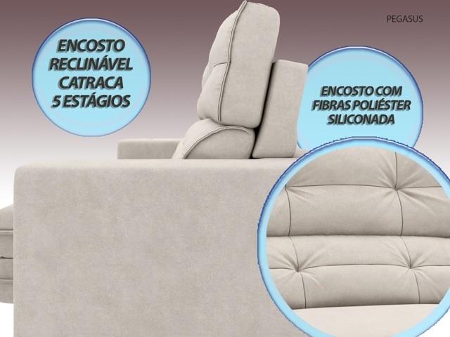 Sofá Pegasus 2,50m Assento Retrátil e Reclinável Velosuede Areia - NETSOFAS