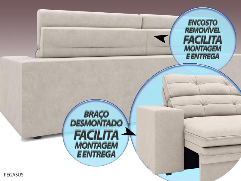 Sofá Pegasus 2,50m Assento Retrátil e Reclinável Velosuede Areia - NETSOFAS
