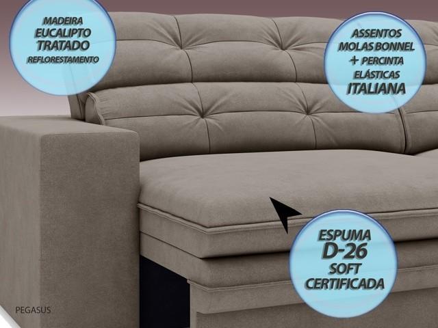 Sofá Pegasus 2,50m Assento Retrátil e Reclinável Velosuede Bege - NETSOFAS
