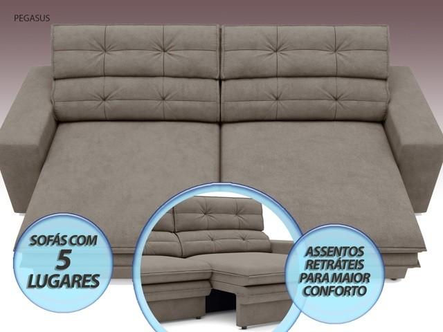 Sofá Pegasus 2,50m Assento Retrátil e Reclinável Velosuede Bege - NETSOFAS