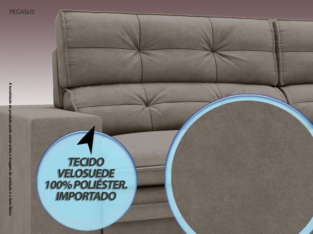 Sofá Pegasus 2,50m Assento Retrátil e Reclinável Velosuede Bege - NETSOFAS