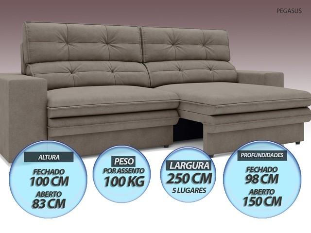 Sofá Pegasus 2,50m Assento Retrátil e Reclinável Velosuede Bege - NETSOFAS