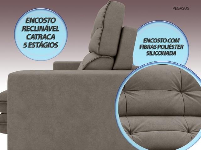 Sofá Pegasus 2,50m Assento Retrátil e Reclinável Velosuede Bege - NETSOFAS