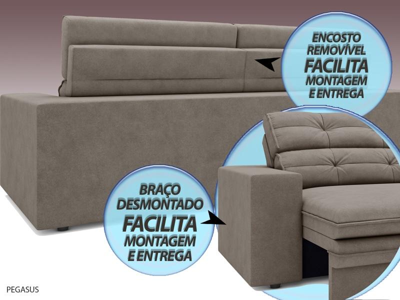 Sofá Pegasus 2,50m Assento Retrátil e Reclinável Velosuede Bege - NETSOFAS