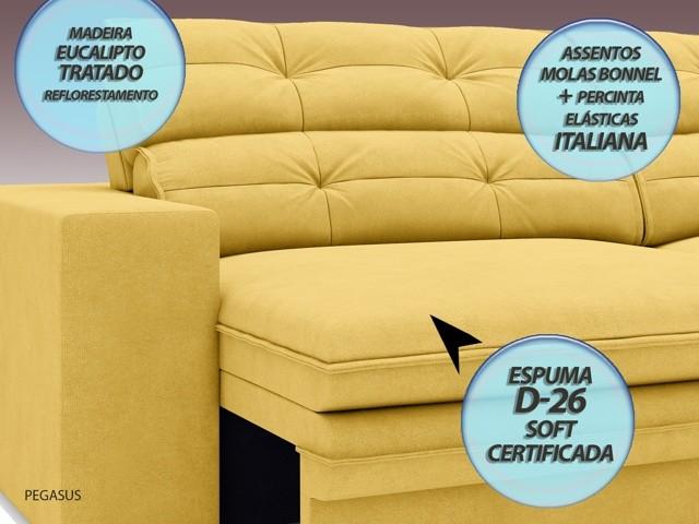 Sofá Pegasus 2,50m Assento Retrátil e Reclinável Velosuede Canário - NETSOFAS