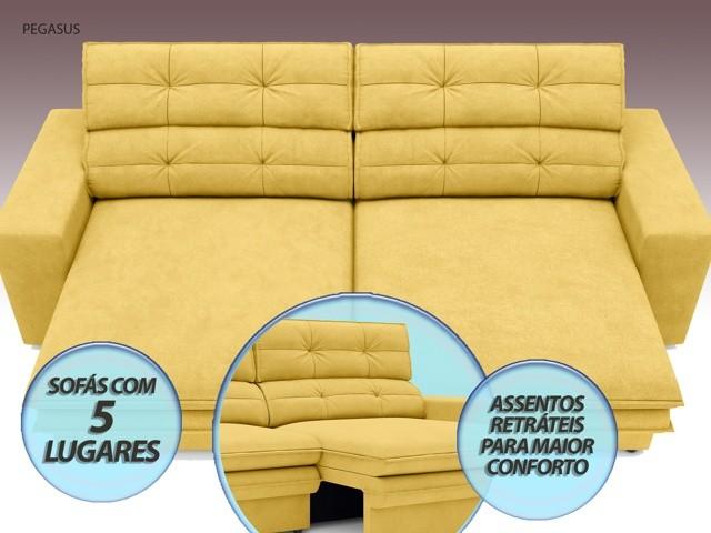 Sofá Pegasus 2,50m Assento Retrátil e Reclinável Velosuede Canário - NETSOFAS