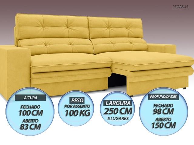 Sofá Pegasus 2,50m Assento Retrátil e Reclinável Velosuede Canário - NETSOFAS
